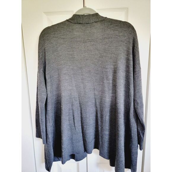 Ann Taylor Loft PM Gray Cardigan Open Front Side Slits Sife Angle Wool Blend - Picture 2 of 7